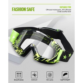 beyisi Motorcycle Goggles Dirt Bike Goggles Motocross Goggles Windproof ATV Goggles Dustproof Racing Goggles Scratch Resistant Ski Goggles PU Resin Protective Safety Glasses (Green + clear Lens)