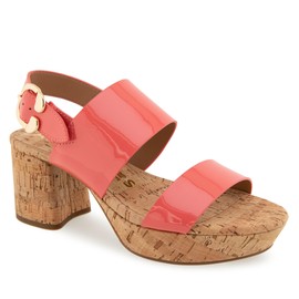 Aerosoles Women's Camera Heeled Sandal, Coral Patent Faux Leather with Cork Heel, 8