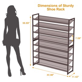 NEYCIL Large Shoe Rack 8 Tier Shoe Organizer, Heavy Duty Metal 4-Tier Stackable Shoe Storage Vertical Shoe Rack for Closet Front Door Entrance, Up to 50 Pairs, 44.8" W x 11.4" D x 56.7" H, Bronze