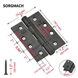Pack of 2 Hinge Black 100 x 76 mm 304 Stainless Steel Hinge Ball Bearing Door Hinges Wooden Door Exterior Heavy Duty Hinge