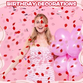 100 Pcs Strawberry Confetti Strawberry Table Confetti Red and Pink Paper Scraps Strawberry Dot Confetti Strawberry Table Decorations for Strawberry Themed Baby Shower Birthday Wedding Party Decor