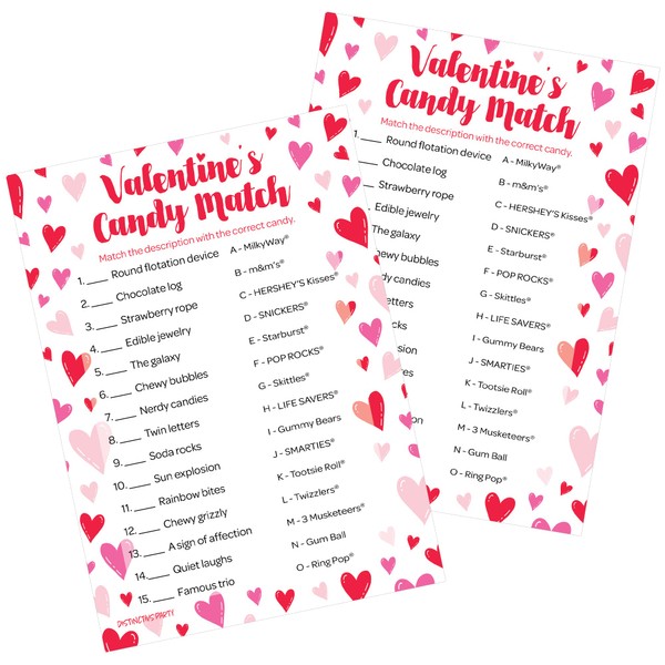 DISTINCTIVS Valentine's Day Candy Match Classroom Party Game - 25