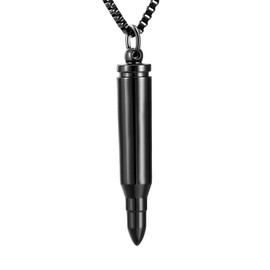 XSMZB Urn Necklaces for Ashes Bullet Container Pendant Stainless Steel Keepsake Holder Ashes for Pet Human Memorial Cremation Jewelry for Men Women (Black)