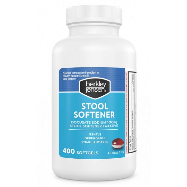Berkley and Jensen Stool Softener Docusate Sodium Laxative 100 mg Per Softgel 400 Softgels Per Bottle