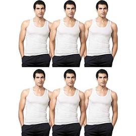 VIP Bonus Men's Cotton Tank Top Undershirt, Sleeveless Athletic A-Shirt,(90 cm) White, Pack of 6
