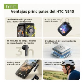 Audifonos In-ear Inalmbricos Htc Ne40 Ai Audifonos Traductores Con Smart Pantalla Tctil Bluetooth 6.0 Ipx5 Impermeable Cancelacin De Ruido Enc...     