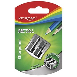 KEYROAD Ergonomic Double Pencil Sharpener / 1 Piece / Aluminium / Two Steel Blades / Pencils and Coloured Pencils / Blister Pack / for Nursery Preschool and Office School