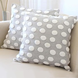 HAMUR HOME 2er Set Kissenbezüge 45x45 cm Boho Dekokissen Kissenbezug Sofakissen Dekorativ Couchkissen Kissenhülle Zierkissenbezug Set Kissen für Wohnzimmer Schlafzimmer (Point, Grau)