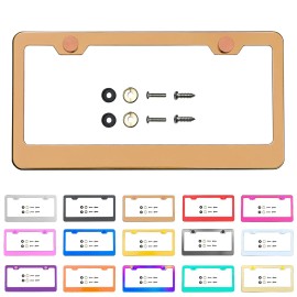 KA License Plate Frame Rose Gold Mirror Chrome Stainless Steel Screw Metal Cap