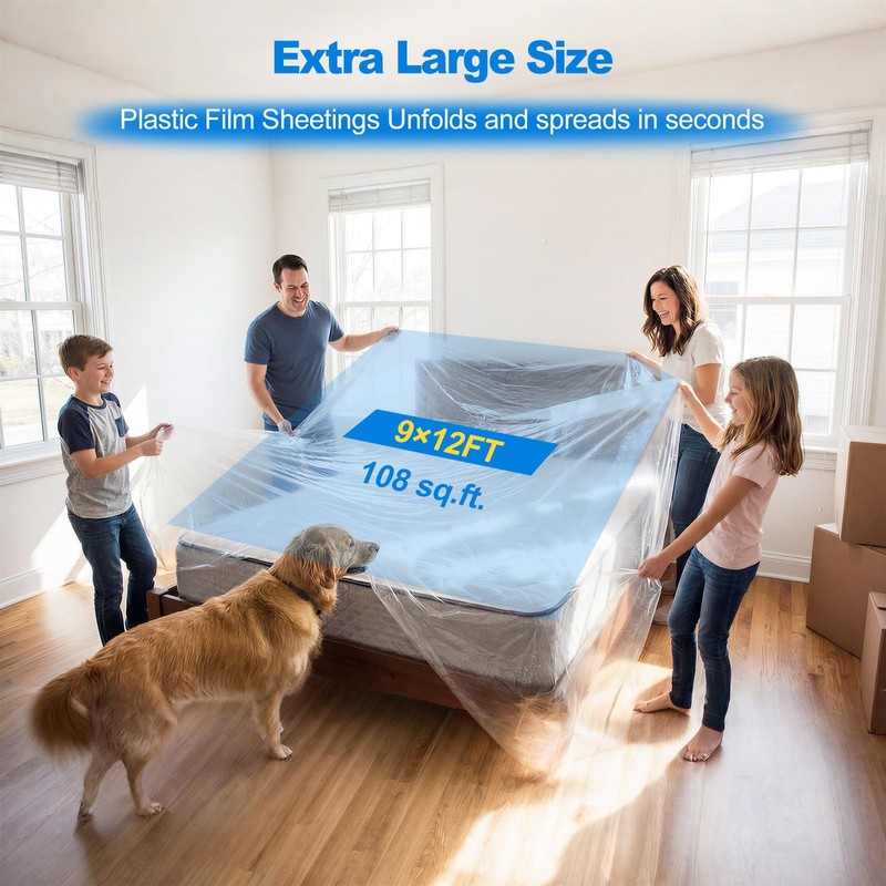 6 Pack Plastic Drop Cloths for Painting 9x12ft - Disposable
