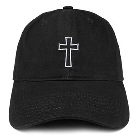 Trendy Apparel Shop Christian Cross Classic Outline Embroidered Low Profile Soft Cotton Baseball Cap - Black