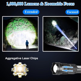 Rechargeable Flashlights High Lumens, Led Tactical Handheld Flashlight Battery Powered with 7 Light Modes, COB Side Light, USB C Charging, Waterproof, Zoomable (Medium-with Side Light)