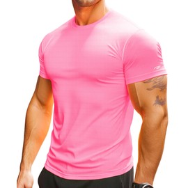 RGJU Mens Running Shirt Quick Dry(Pink,L)