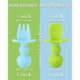 Juego de Cubiertos para Niños, 3 Pares Cuchara y Tenedor de Silicón 100% Grado Alimenticio, Cubiertos Entrenadores, Resistente Calor, Flexible y Suave, Perfecto para Autoalimentación y Aprendizaje