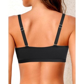 Tempt Me Women Black Bikini Tops Push Up Swim Top Front Tie Knot Bathing Suit Top Only S