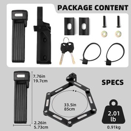 Folding Bike Lock, 7mm Heavy Duty Anti-Theft Key Lock, 85cm/33.5in
