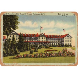 10 x 14 METAL SIGN - New York Postcard - Hotel Champlain, Bluff Point, N. Y, near Plattsburg, N. Y. 1 - Vintage Rusty Look