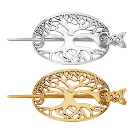 DELORIGIN 2 Colors Hair Clips Celtic Knot Hair Pin Barrettes Tree Of Life Hair Slides Silver Gold Hairpins Shawl Pins Metal Hair Barrettes Accessories Retro Hair Clips for Women Hair Decoration Gift