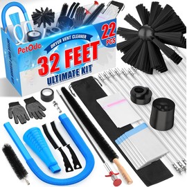 PetOde 32-Feet Dryer Vent Cleaner Kit, Dryer Vent Cleaning Kit Lint Remover with Dryer Vent Brush, Vacuum Hose Attachment Cleaning Tools, Flexible Lint Trap Brush, Vacuum & Dryer Adapters