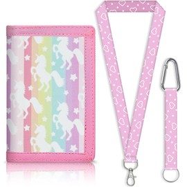 ZHOMA Children's Wallet, Trifold with Drawstring, Coin Purse, Zipper, Neck Strap, Thin, Compact, Popular, Stylish, Camouflage, Dinosaur, Cute, Junior High School, Elementary School, Girls, High School