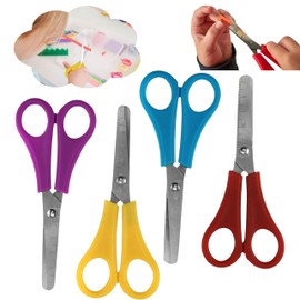 4Pcs Safe-Tip Plastic Handle Scissors Art Set for Kids, 5cm Scale Ruler Craft Scissors for Home and School Stainless Steel Blade Safety Scissors 13cm
