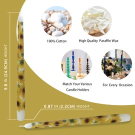 Sunflower Taper Candles Candlesticks 10 Inch Handmade 2pcs Yellow Dripless Long Candles Unscented Tapered Candle for Wedding Home Decoration Holiday