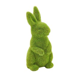 CynynYxy Easter Flocked Bunny Decor, 5.5 Inch Resin Moss Bunnies Spring Decor Rabbit Figurines for Table Desk Easter Decorations (Small Standing)
