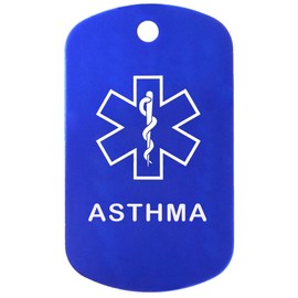 Goods For Giving Asthma Medical Alert ID Necklace with Blue Tag, White Silencer, and 30'' USA Chain - 154 Color Choices