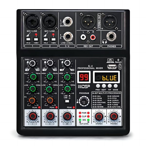 Dj Mixers, 4 Channel Audio Mixer, Sound Board with Bluetooth