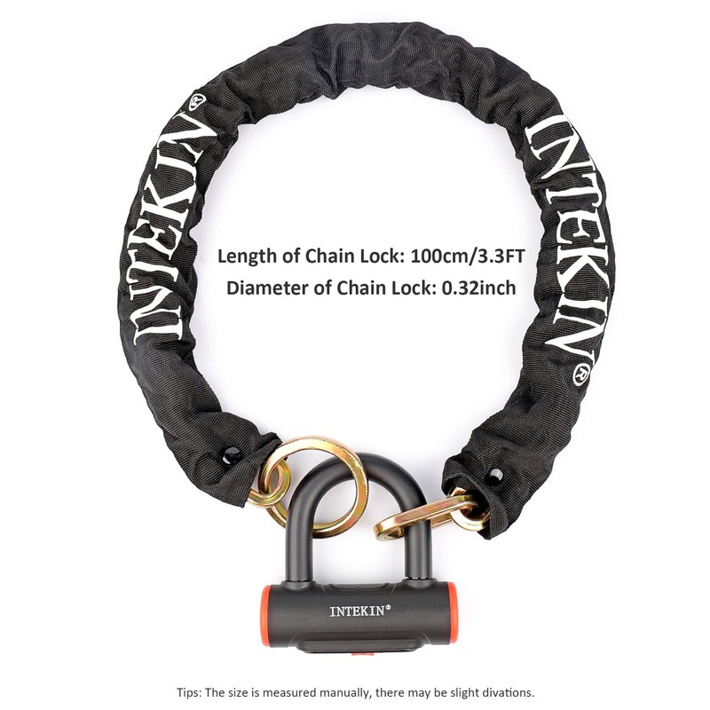 INTEKIN Motorcycle Chain Lock 3.3FT/100cm Bicycle Locks 8mm/10mm Thick Bike