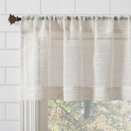 Clean Window Textured Slub Stripe 2-Pack Anti-Dust Allergy/Pet Friendly Sheer Cafe Curtain Pair, Linen, 52" W x 36" L (2 Panels)