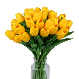 SITUMEIZI 15pcs Yellow Tulips Fake Artificial Flowers Real Touch 14" Silk Flower for Home Kitchen Decor Spring Easter Wedding Bouquet Decorations Office Floral Arrangements