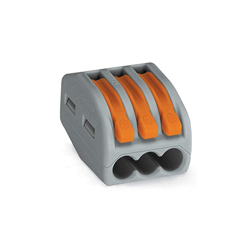 WAGO 222-413 3 Conductor Terminal Block with Levers, 4mm Maximum