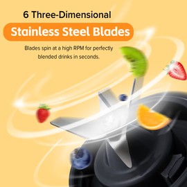 Nuwave Portable Blender with USB-C Rechargeable, 6-Blade for Crushing Ice, BPA Free 18 Oz Jar, Smoothies Blender for Travel, Office and Sports, Obsidian Gray