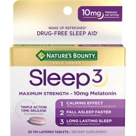 Nature's Bounty Sleep3 - Melatonina 10 mg de Triple Acción (30 Tabletas Sin Sabor) 😴🌿