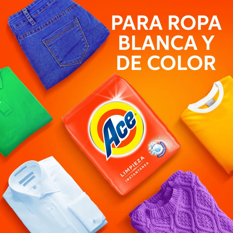 Detergente en Polvo Ace Regular Limpieza al Instante Hasta 54