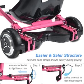 Hoverboard Seat Attachment Straps Not Required, 25”-33.3” Adjustable Length Hover Board Go Kart Accessory,265lbs Capacity,Bigger&Sturdier Seat,Go Cart Fit 6.5” 8.5” 10” Hoverboard,Kids Adults (pink)