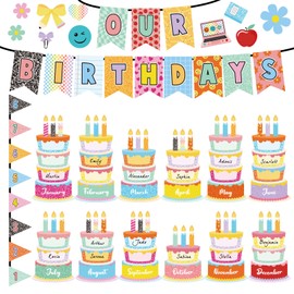 Fuyoooo 127 Pcs Birthday Graph Bulletin Board Set Colorful Happy Birthday Bulletin Board Decorations Classroom Chart Calendar Cutout (Composition)