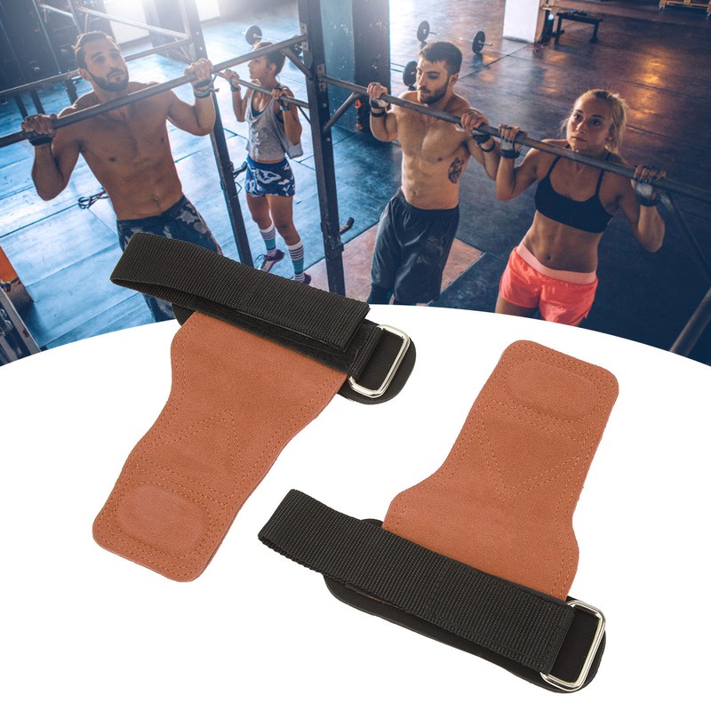 1 Pair Weight Lifting Grip Straps Double Cowskin Deadlifts Pull