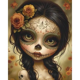 Day of the Dead Little Doll Girl Paint by Number Beautiful Girl Portrait DIY Painting on Canvas with Brushes Acrylic Paints Paint by Numbers for Adults and Kids Beginner 16x20 Inch（without Frame）
