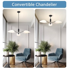 MEXO Modern Glass Chandeliers, Sputnik Chandelier Black Pendant Lighting Fixture Glass Shade Ceiling Light for Dining Room Kitchen Island