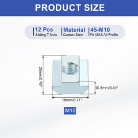 PATIKIL M10 Sliding t Nuts, 12 Pcs Hammer Head Fastener Nut Thread t Slide Drop in Nuts for European Standard 4545 Series 10 mm T-Slot Aluminum Extrusion Profile
