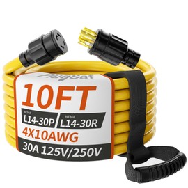 PlugSaf 10FT 30 Amp Generator Extension Cord 4 Prong, NEMA L14-30P/L14-30R 10 Gauge STW 125/250V Twist Lock Generator Cord Heavy Duty, Yellow ETL Listed