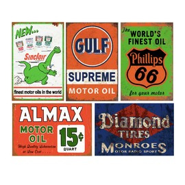 35 Pieces Reproduced Vintage Tin Signs, Gas Oil Retro Advert Antique Metal Signs for Garage Man Cave Bar Kitchen, Nostalgic Car Decor.8x12 Inch (35pcs gas oil 3)