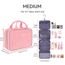 Hanging Toiletry Bag Travel Wash Bag Cosmetics Makeup Pouch Organizer for Business Trip (Hanging Toiletry Bag for Pink, M)