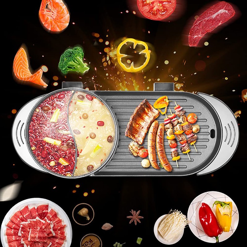 Kathring Electric Hot Pot with Grill, 110V Multifunctional BBQ Hot