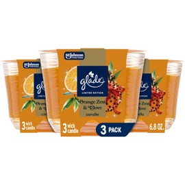 Glade 3-Wick Scented Candle Jar, Orange Zest & Clove, Air Freshener Infused with Essential Oils, 6.8 Oz, 3 Count