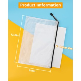 Umriox 12PCS Mesh Zipper Pouch Zipper File Bags with Grid Travel Pouch, A4 Size Zip Document Holder for School Office Supplies and Travel Accessories