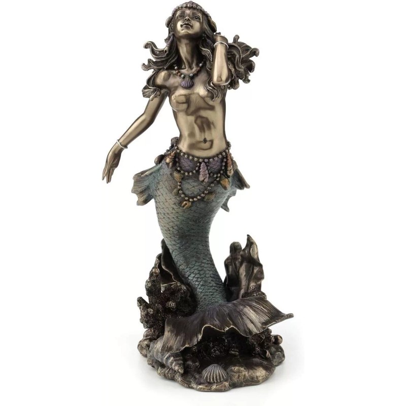 Beautiful Mermaid Rising from Sea Statue Sculpture Nautical Figurine Decor