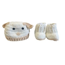 Quiltex Crocheted Baby Hat & Booties Set With Puppy Dog Design